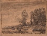 Rousseau, Theiodore , Paisaje, Dibujo al lpiz