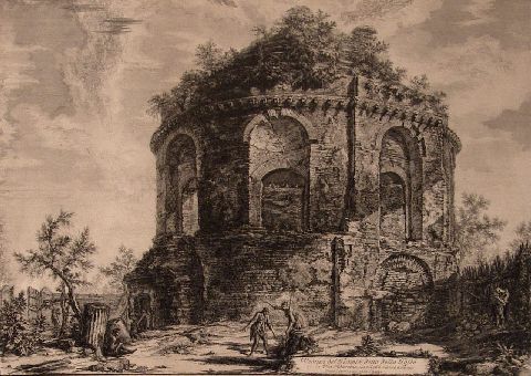 Piranesi, Giambattista, Veduta del Templo detto della tosse su la via Tiburtina, un miglo vicino a Tivoli, grabado