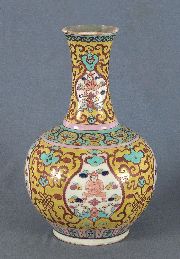Lámpara, vaso chino, con base de madera, cachadura
