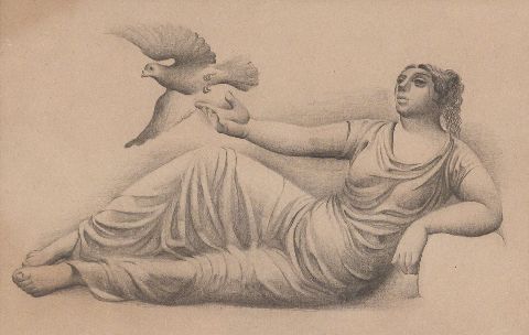 Anonimo, Mujer con paloma, dibujo
