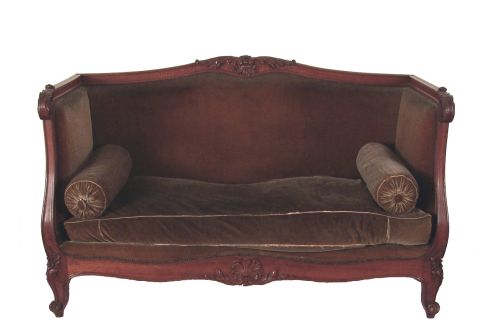 Sofa con dos rollos, estilo Luis XV, averias