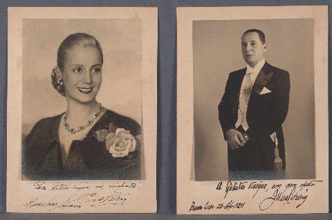 Eva Peron y Juan Peron, fotografias dedicadas a Getulio Vargas (Presidente de Brasil) en 1951, firmadas. Ex coleccion Ba