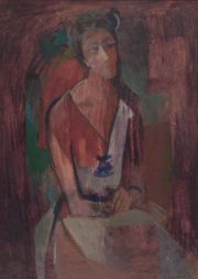 BASALDUA, Héctor. Mujer sentada, óleo sobre cartón.