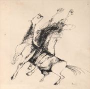 CEDRÓN, Alberto. Figura sobre caballo, tinta sobre papel