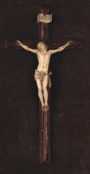 Cristo, talla sobre marco pana