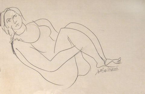 Cogorno, Figura femenina recostada dibujo lápiz