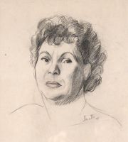SCOTTI, Ernesto. Rostro femenino, carbonilla 1947, 23 x 20 cm.