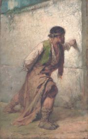 DUWEE, Henri Joseph. 1810 - 1846. Al Asecho, óleo sobre tabla firmado H. Duwee.