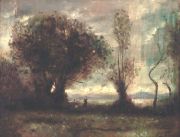 FORAIN, J.L. Paisaje boscoso con dos figuras, óleo sobre tela firmado
