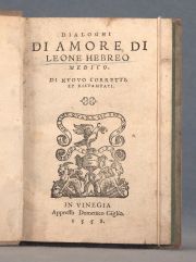 LEONE HEBREO. Dialoghi di Amore di Leone....1558, In 8vo. Pergamino, lomo con título manuscrito.