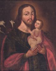 ANONIMO. San José y el niño, óleo cuzqueño