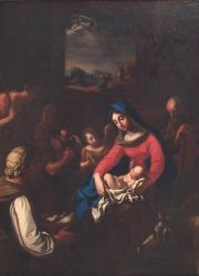 La Adoración del Niño. Óleo escuela romana S. XVIII