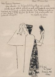 Badii, Carta dirigida al coleccionista Ignacio Acquarone, con dibujo 23,5 x 17