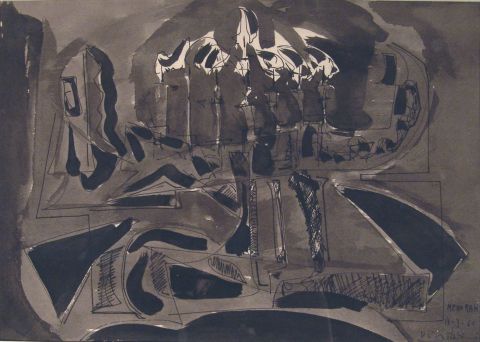 VAINSTEIN, Alejandro. Menorah, tinta y aguada, año 1960.