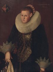ANONIMO holands, Dama de la corte, Ae Tatis Suae 30, Siglo XVII con escudo. Deterioros en la parte inferior izquierda