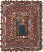 Santa Lucia, pintura sobre latón, marco posterior.