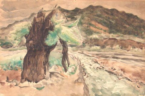 TORRALLARDONA, Paisaje con río, acuarela. 32 x 48,5 cm.