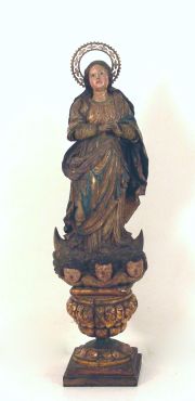 VIRGEN INMACULADA, talla policromada (540) con riza de bronce y pedestal
