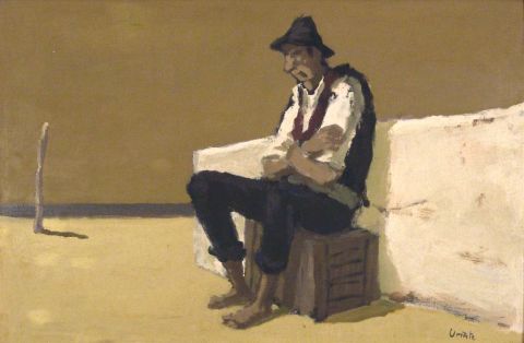 URIARTE, El Hombre solo, óleo sobre hardboard entelado, exposición Agosto 1979. 40 x 60 cm.