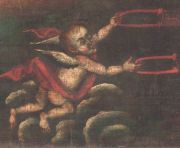 ARCANGEL SAN MIGUEL, de pie sobre el mundo, óleo. (490) ex Colecc Juan Carlos Andersen