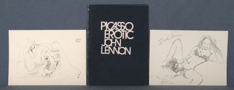Láminas eróticas de Picasso y John Lennon, dos de estas últimas, firmadas. Colección Tito Franco.