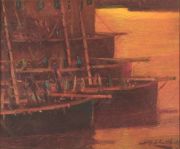 Koek Koek, Barcas, óleo, 58 x 48 cm. Restaurado, marco casc.