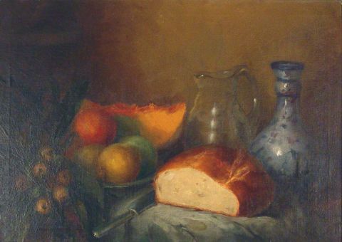 HANN VIDAL, Margarita 'Pan y frutas', óleo. 50 x 70 cm.