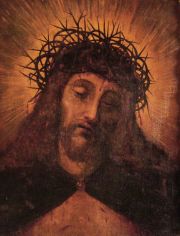 Anónimo, Cristo, óleo sobre tabla, marco dorado. Italia principios siglo XX.