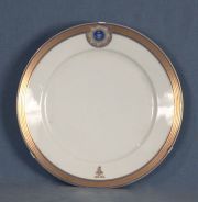 Tres platos de porcelana rusa guarda dorada y turquesa