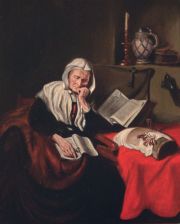 Mujer leyendo, copia de un cuadro flamenco, óleo. Anónimo