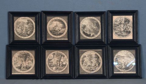 BRUYN, Nicolaes de, CREACION DEL MUNDO, 9 grabados tomados van Os ejecutados por Francois de Beusexon, SIGLO XVII.