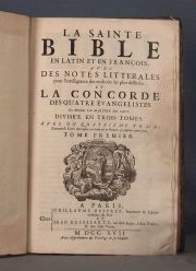 BIBLIA,, en latin y en frances, 4 Vol: (Tomo I, II, III y IV).