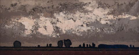 Sánchez, Juan Manuel, Campo y Nubes, óleo año 1965 de 40 x 100 cm.