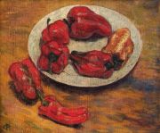 Crepaux Raoul, Pimientos Rojos, leo sobre tela inicialado C.R., 39 x 47 cm.