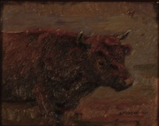 PEDONE, Antonio. Toro, óleo pequeño 15 x 18 cm