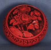 Caja circular laca roja de Pekin, con rosa