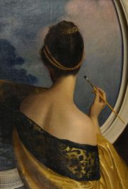 Dama ante el espejo, óleo, inscripcion Arte Vence