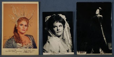 FOTOGRAFIAS. MARTON, Eva. Tres FOTOGRAFÍAS, dos autografiadas de la Soprano Húngara.