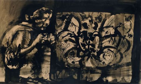 ALONSO, Carlos. Sin título, abstracto, dibujo. Año 1961. 067 x 107 cm. Con certif. de Alonso. Bs.As, año 2008.