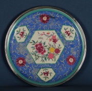 Bandeja circular de porcelana de Limoges, virola de plata