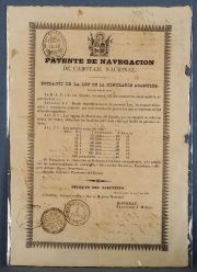 Impreso Patente de Navegación de cabotaje Nacional, Montevideo, Julio 7 de 1829,Rondeau, Sellos