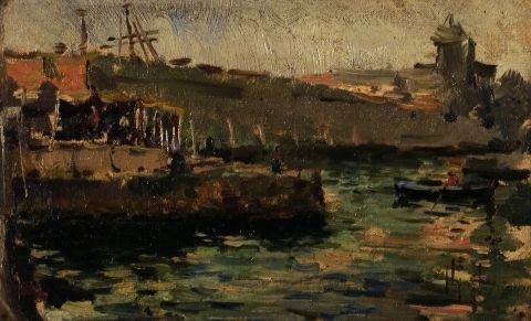 LYNCH 'Puerto de Tanger', óleo 13,5 x 22 cm.