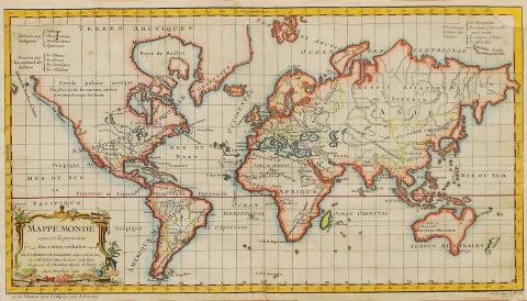 Robert de Vaugondy, Mapa Mundi. Peq. restrauracin.