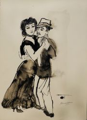 Basaldúa, H. Bailando tango, dibujo a la tinta.
