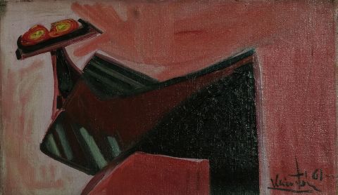 VAINSTEIN, Alejandro. 'Al Huevo Frito', óleo 38 x 61 cm. Cat. de Exposición al dorso.