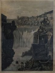 Rossini, Veduta della gran Caduta del Aniene in Tivoli, grabado.