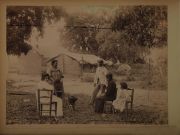 Samuel Rimathé, 4 Albúminas en 2 cart.: Rancho de Indios en el Chaco, Tomando Mate, Lago del Parque 3 de Feb. y Club Reg