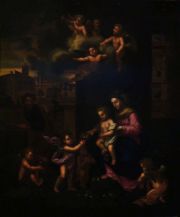 Sagrada Familia, óleo sobre tabla S. XVIII. Anónimo de 59 x 49 cm. Fisura