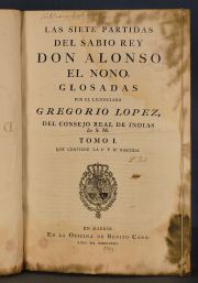 Lopez, Gregorio 'LAS SIETE PARTIDAS DEL SABIO REY ALONSO...Mdrid 1789 Benito Cano 4 vol.