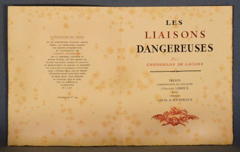 Laclos:Les Liaisons Dangereuses' , 2 vol encuad.+ 2 vol. rst. + 1 dibujo + 2 placas grabadas.